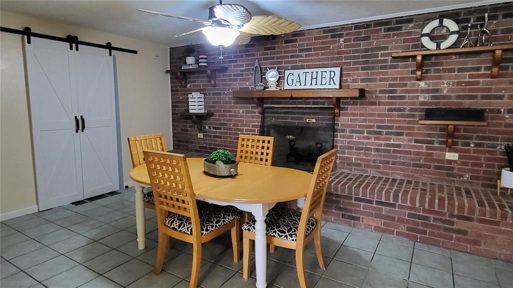 Dining room, Fireplace, Interior, Stone Walls