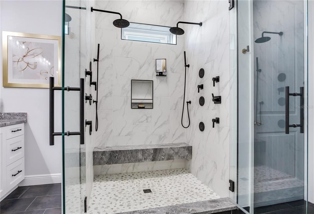 Bathroom, Glass Shower, Interior, Marble Walls