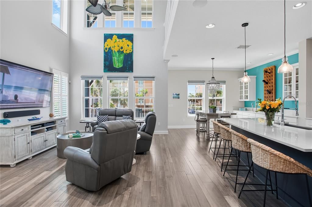 Dining room, Interior, Kitchen, Living room, Pendant Lights, Recessed Lighting, Wood Texture Flooring