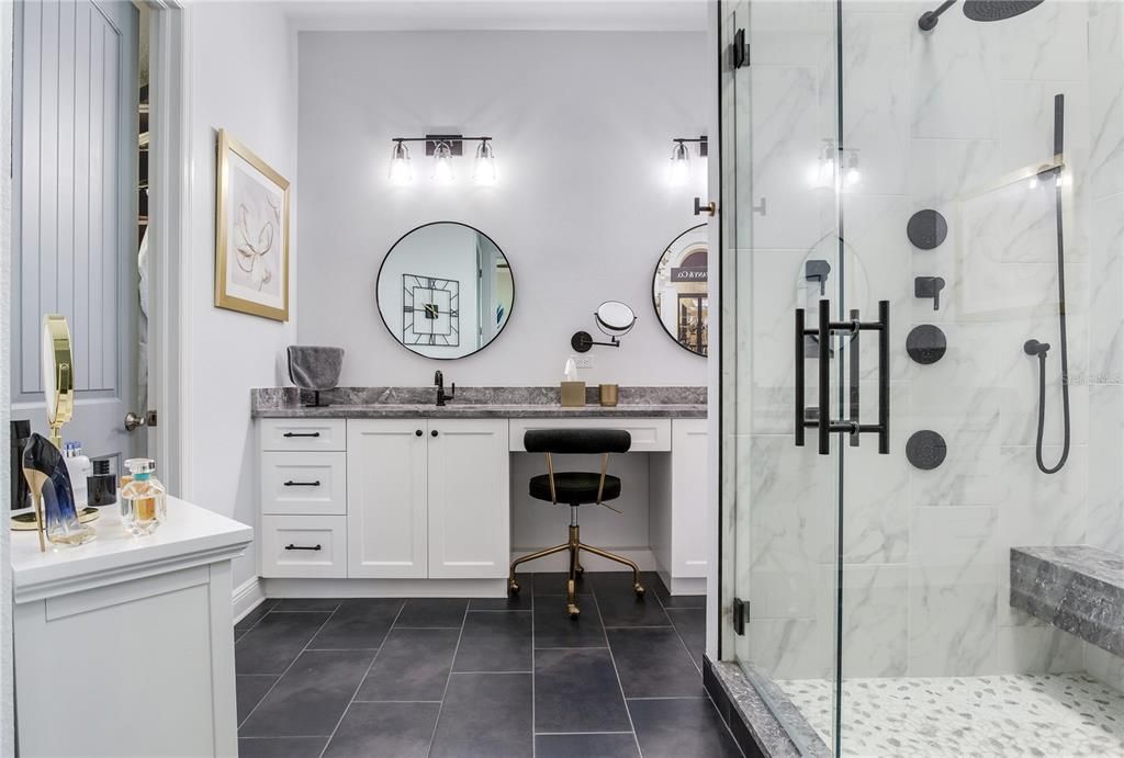 Bathroom, Glass Shower, Interior, Marble Walls