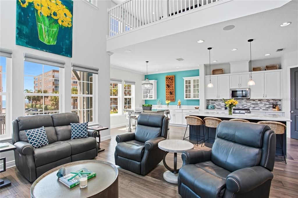 Interior, Kitchen, Living room, Pendant Lights, Recessed Lighting, Wood Texture Flooring