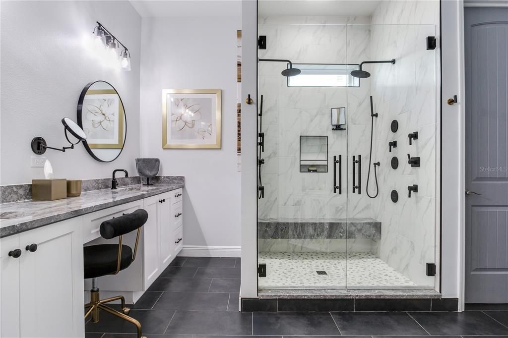 Bathroom, Glass Shower, Interior, Marble Walls