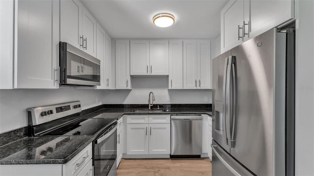 Interior, Kitchen, Stainless Steel Appliances, Wood Texture Flooring