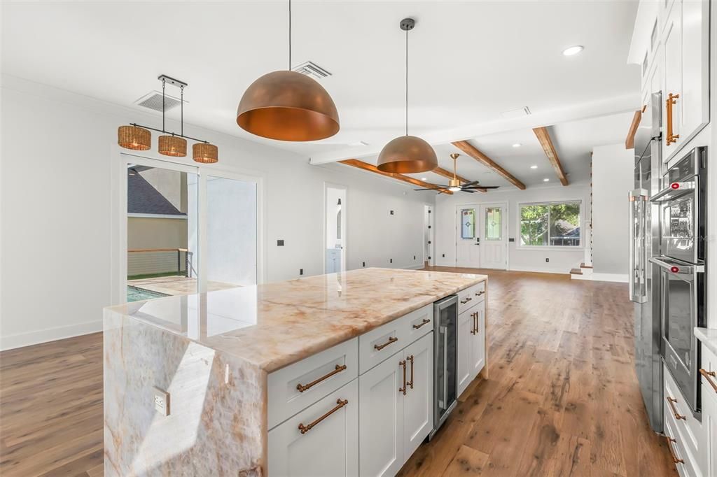 Interior, Kitchen, Pendant Lights, Recessed Lighting, Wood Texture Flooring
