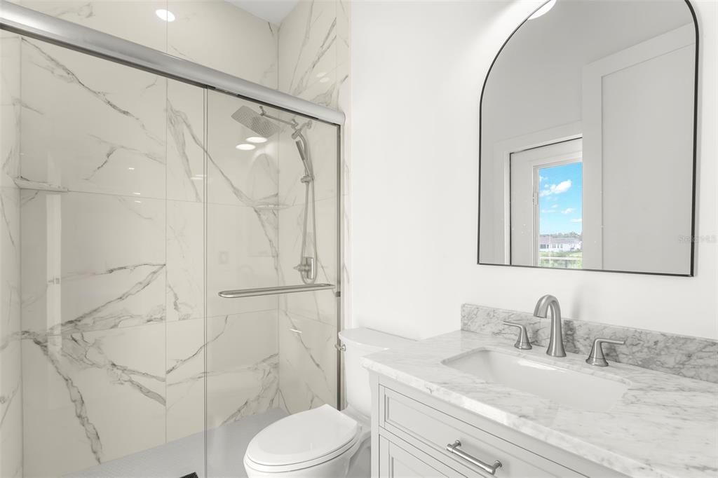 Bathroom, Glass Shower, Interior, Marble Walls