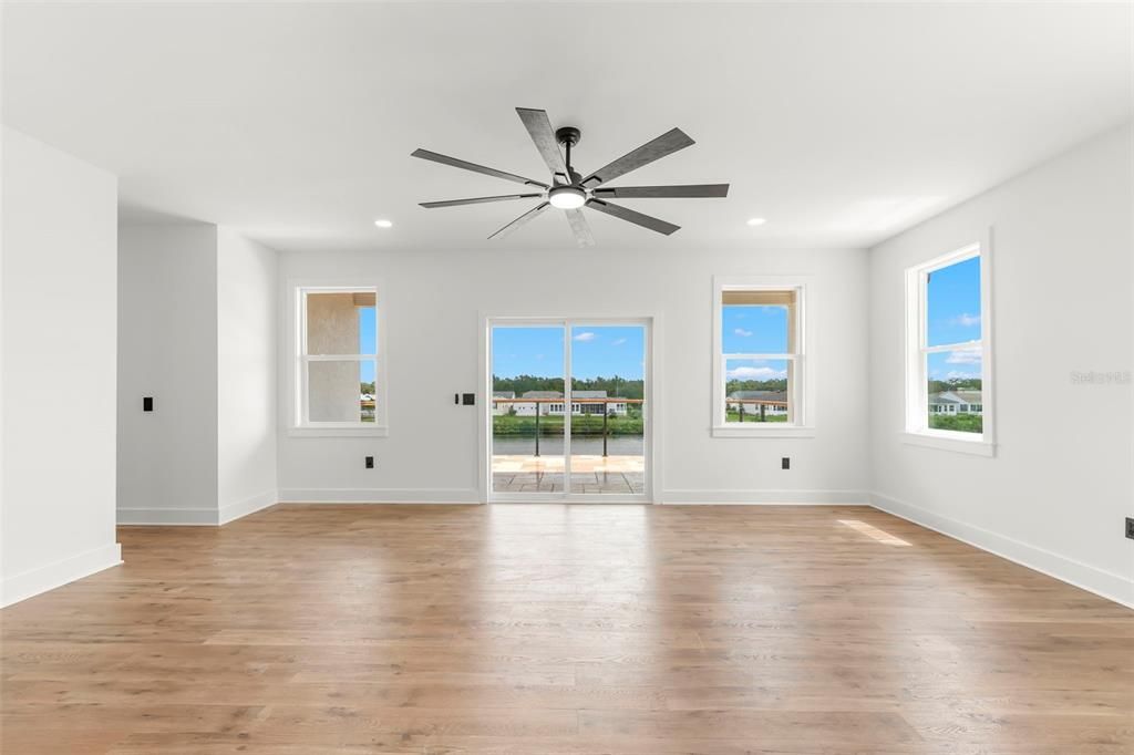 Empty room, Interior, Recessed Lighting, Wood Texture Flooring