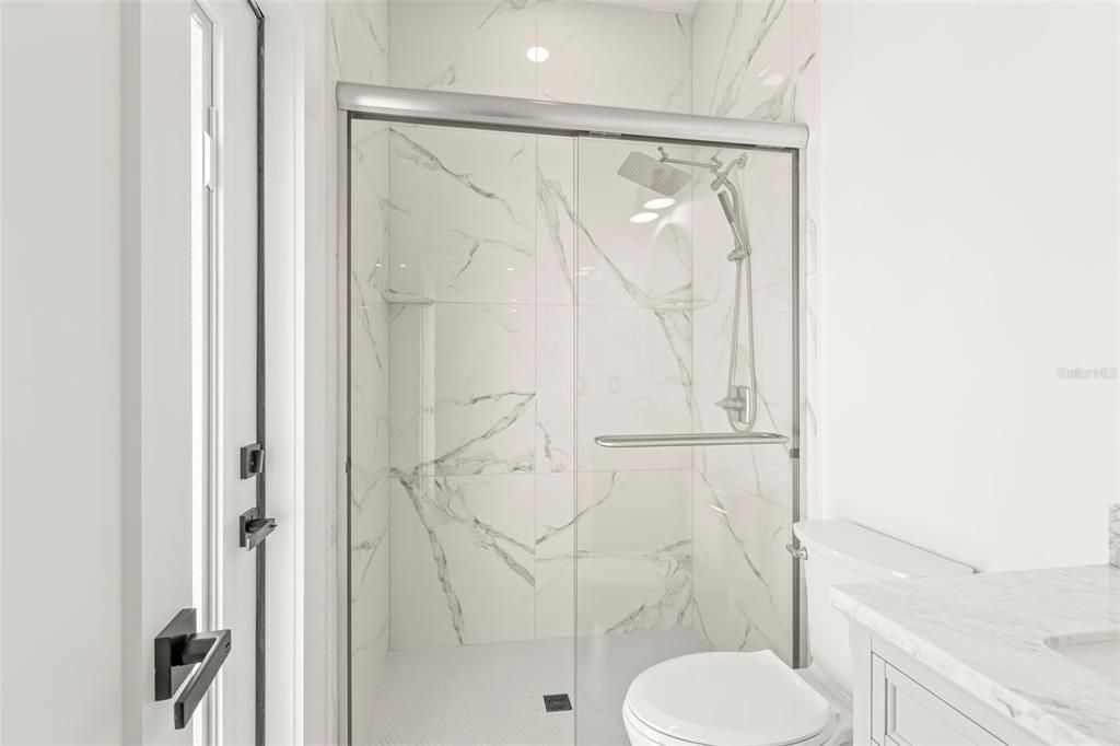 Bathroom, Glass Shower, Interior, Marble Walls