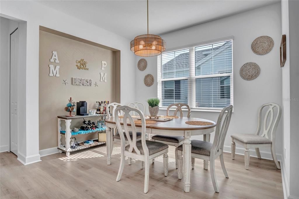 Dining room, Interior, Pendant Lights, Wood Texture Flooring