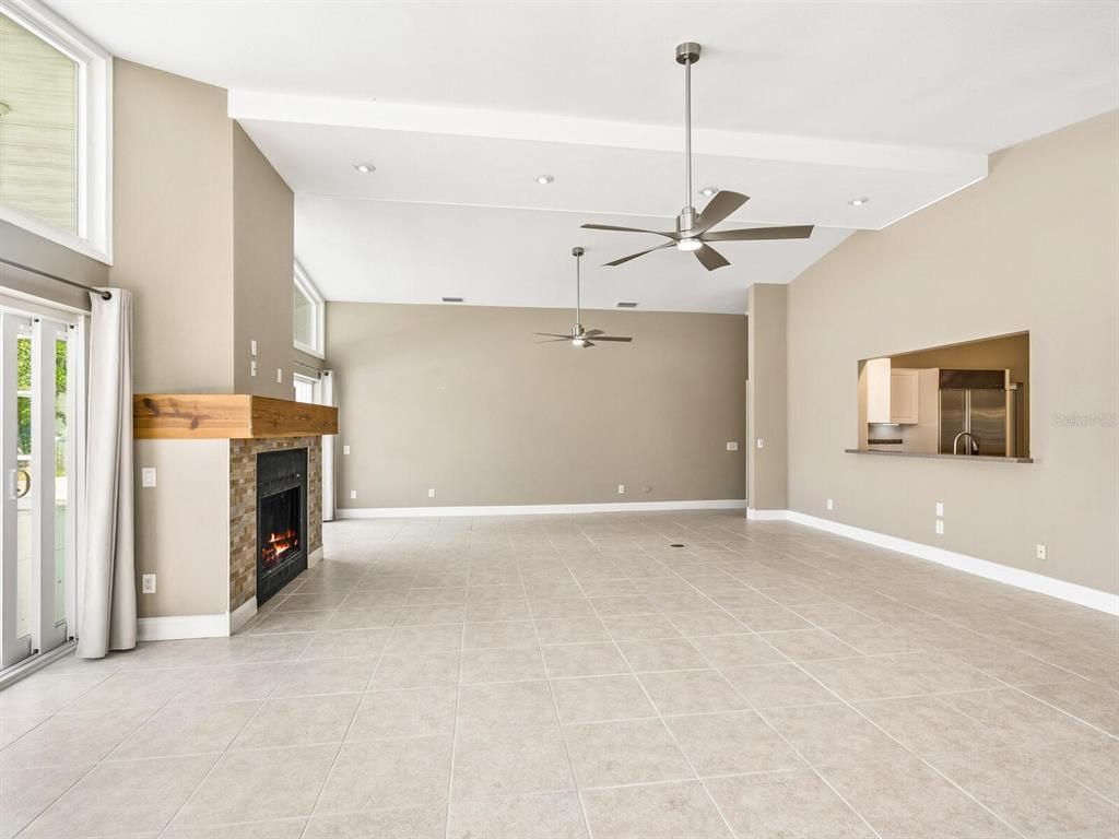Empty room, Fireplace, Interior, Recessed Lighting