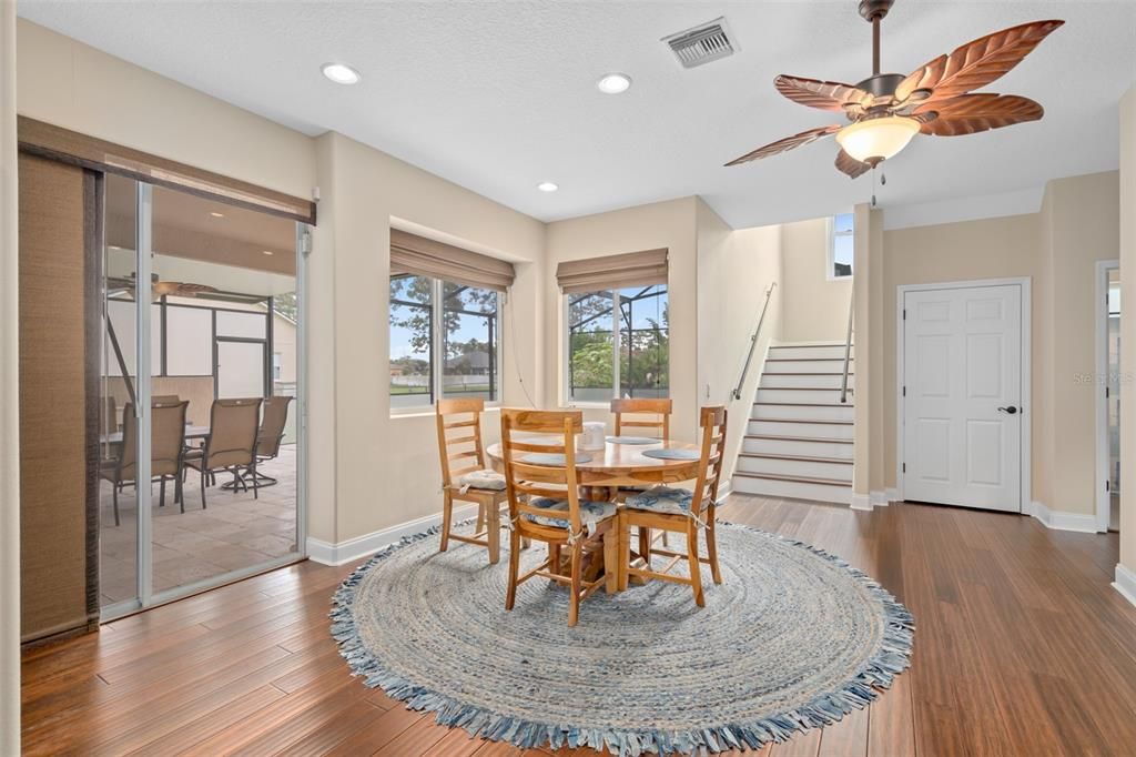 Dining room, Interior, Recessed Lighting, Wood Texture Flooring