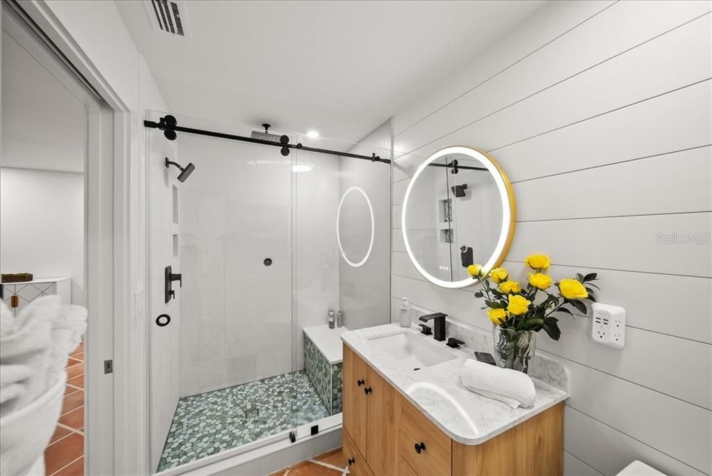 Bathroom, Glass Shower, Interior, Recessed Lighting