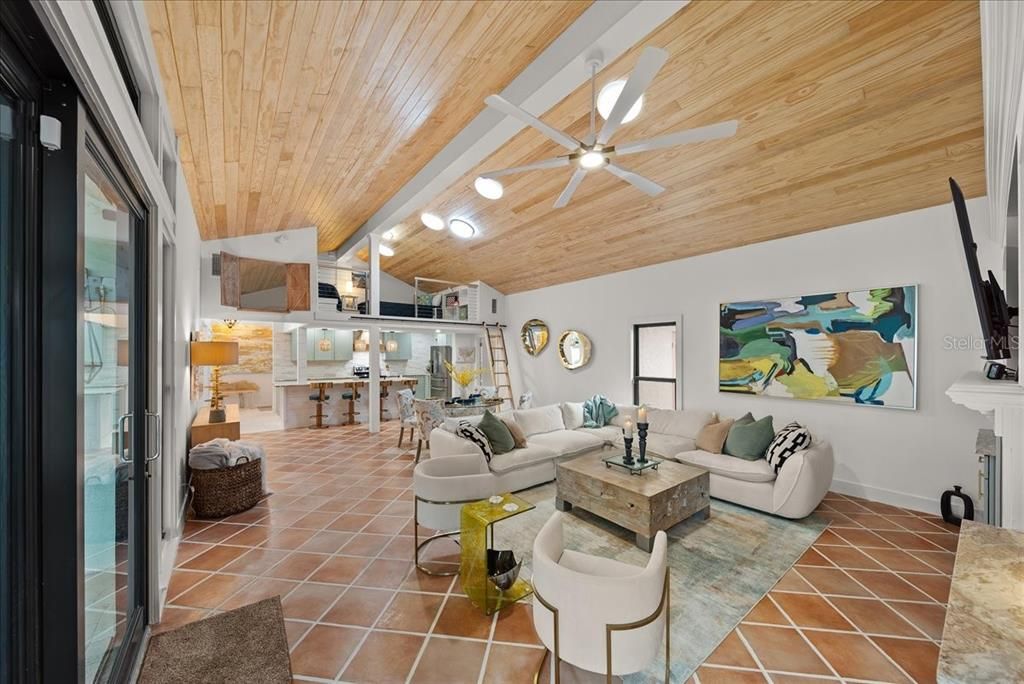 Interior, Kitchen, Living room, Wooden Ceilings