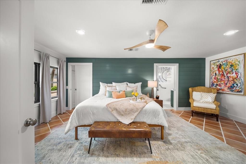 Bedroom, Interior, Recessed Lighting, Wood Texture Flooring
