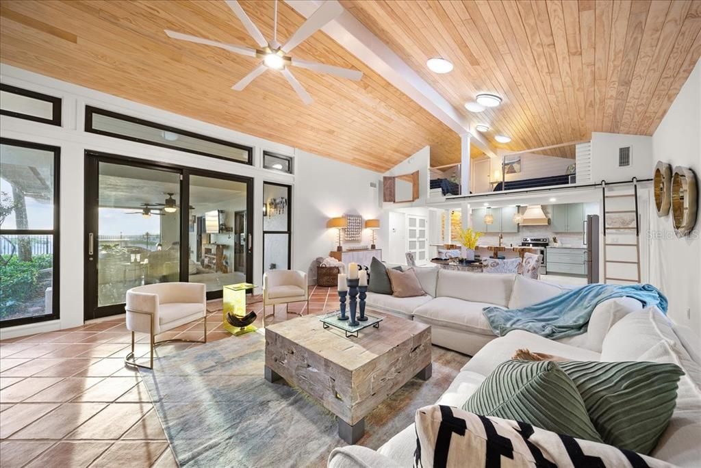 Interior, Kitchen, Living room, Recessed Lighting, Stainless Steel Appliances, Wooden Ceilings