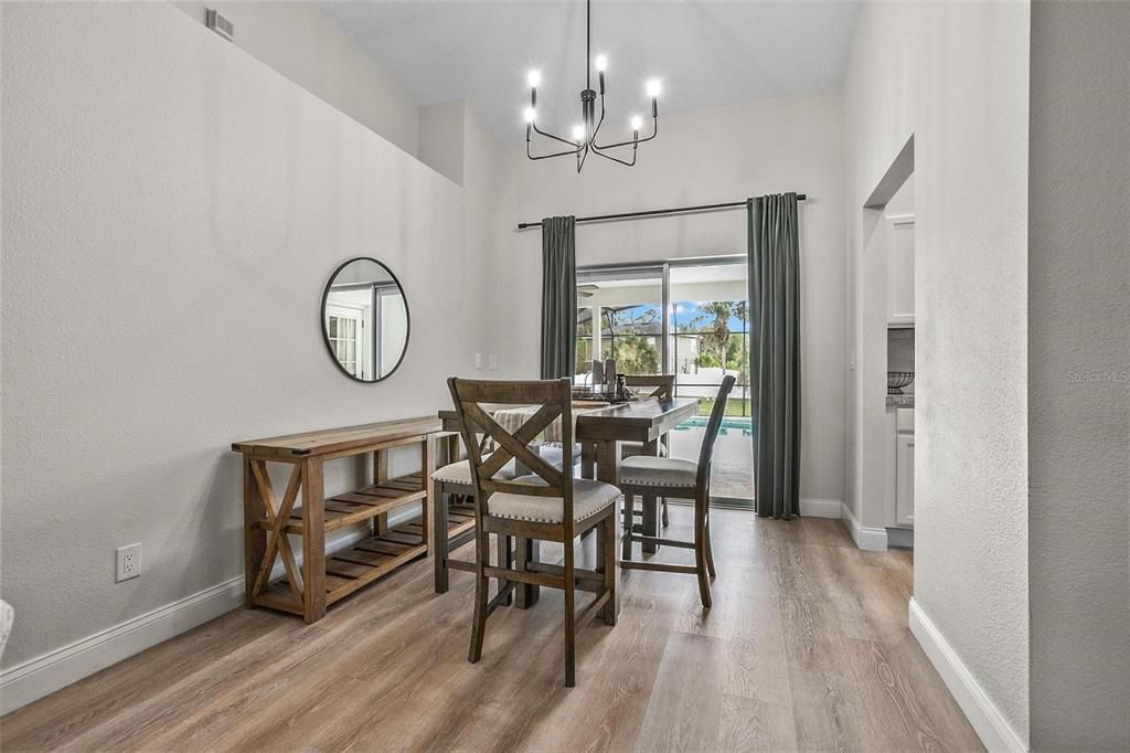 Chandelier, Dining room, Interior, Wood Texture Flooring