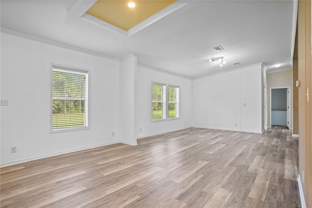 Empty room, Interior, Recessed Lighting, Wood Texture Flooring