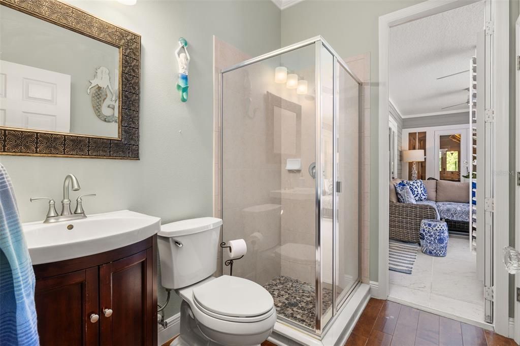 Bathroom, Bedroom, Glass Shower, Interior, Wood Texture Flooring