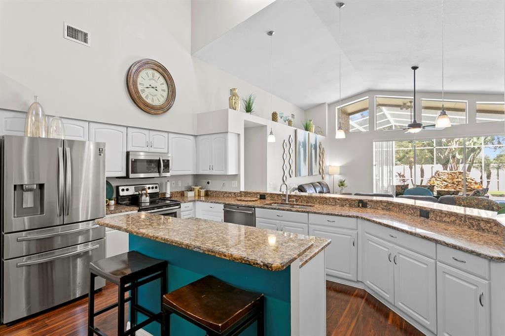 Interior, Kitchen, Pendant Lights, Stainless Steel Appliances, Wood Texture Flooring