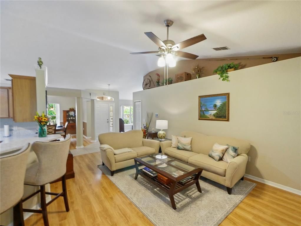 Dining room, Interior, Living room, Pendant Lights, Wood Texture Flooring