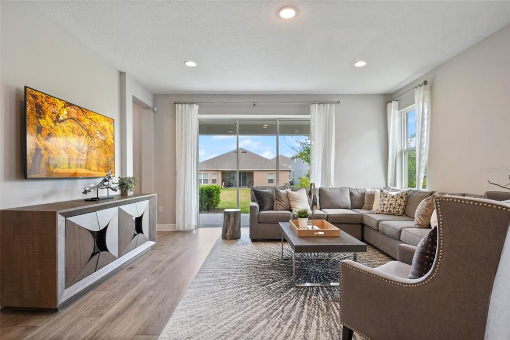 Interior, Living room, Recessed Lighting, Wood Texture Flooring