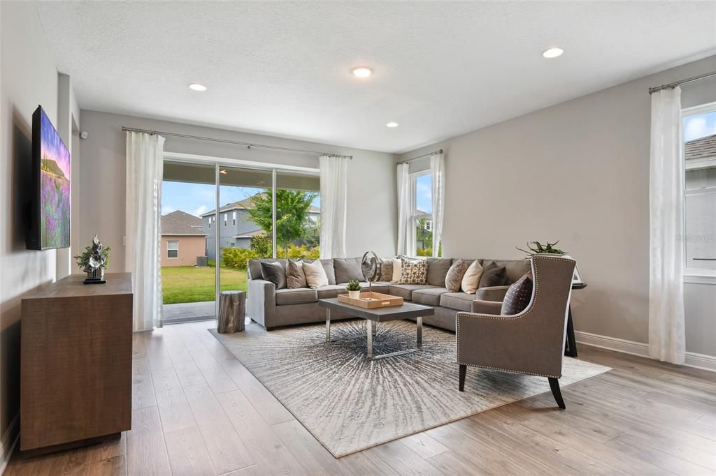 Interior, Living room, Recessed Lighting, Wood Texture Flooring