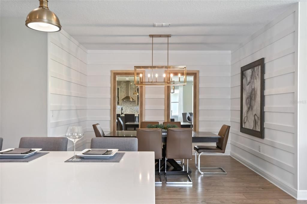 Dining room, Interior, Pendant Lights, Wood Texture Flooring