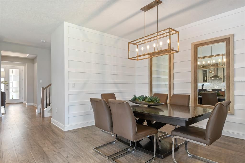 Dining room, Interior, Pendant Lights, Wood Texture Flooring