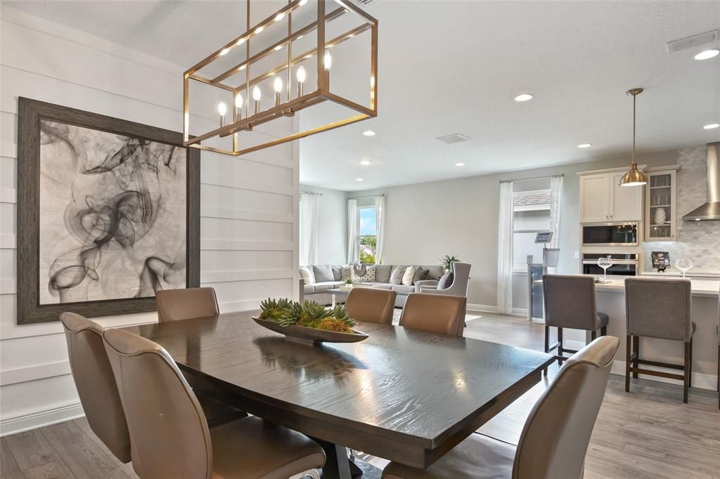 Dining room, Interior, Kitchen, Living room, Pendant Lights, Recessed Lighting, Wood Texture Flooring