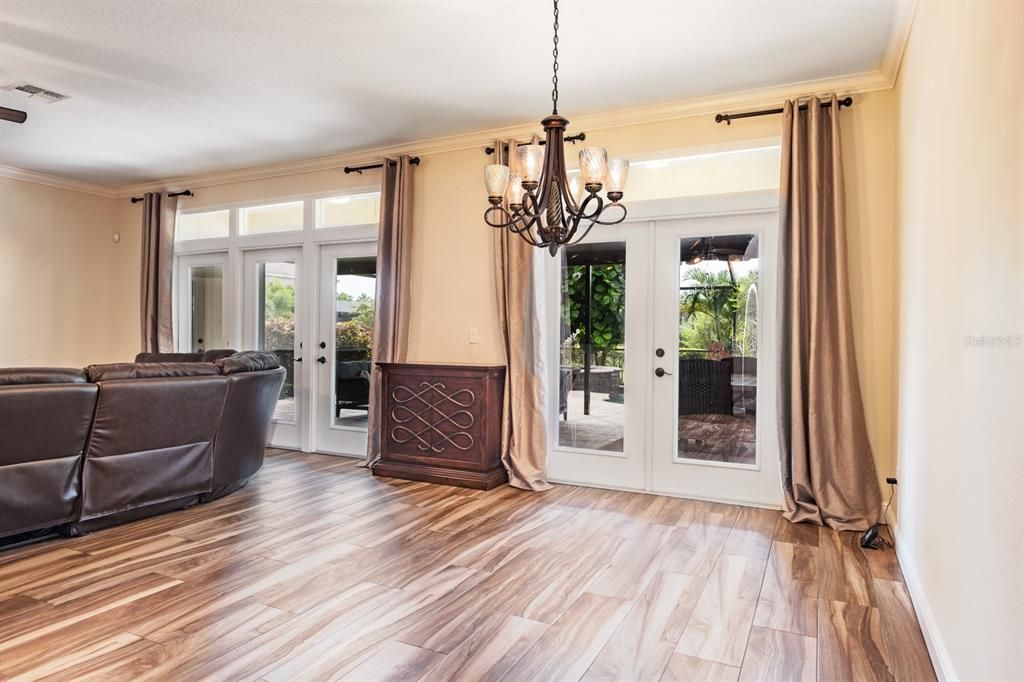 Chandelier, Interior, Living room, Wood Texture Flooring