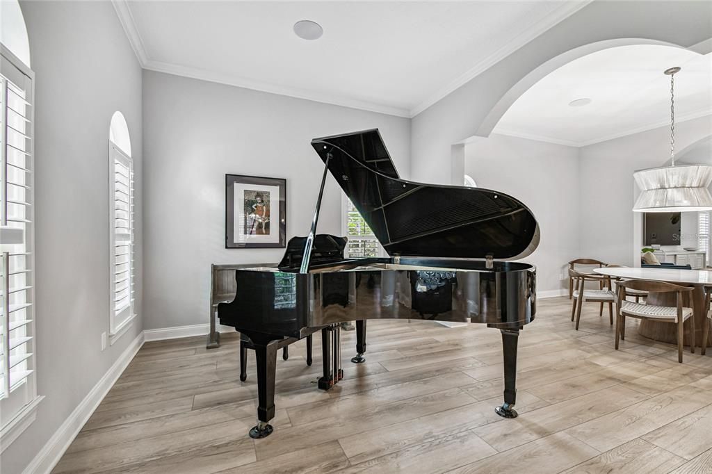 Interior, Pendant Lights, Piano, Wood Texture Flooring