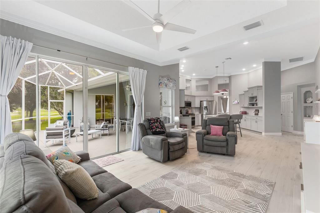 Interior, Kitchen, Living room, Pendant Lights, Recessed Lighting, Stainless Steel Appliances, Wood Texture Flooring