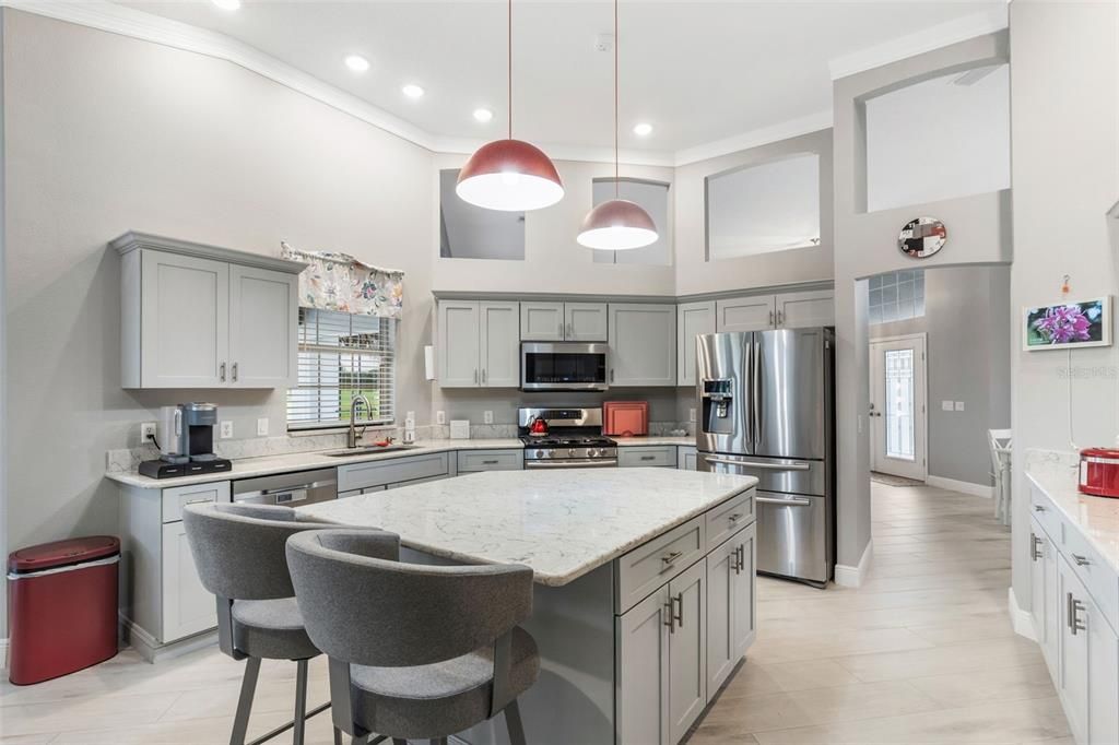 Interior, Kitchen, Pendant Lights, Recessed Lighting, Stainless Steel Appliances