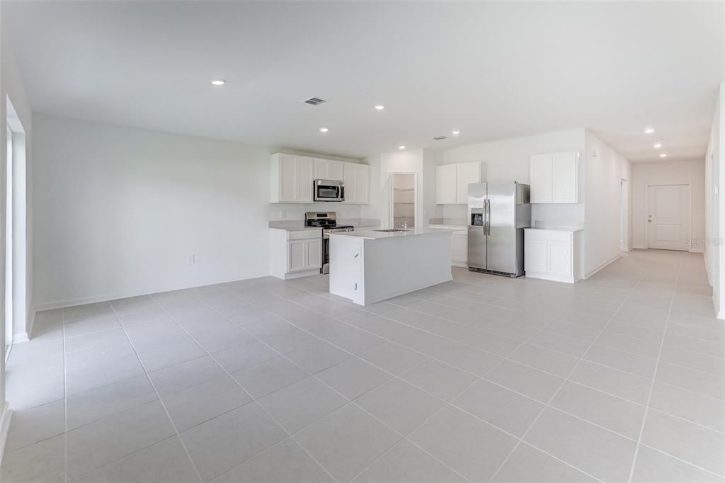 Empty room, Interior, Kitchen, Recessed Lighting, Stainless Steel Appliances