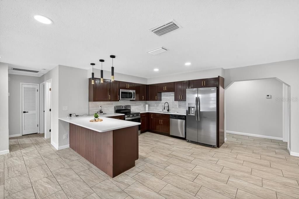Interior, Kitchen, Pendant Lights, Recessed Lighting, Stainless Steel Appliances
