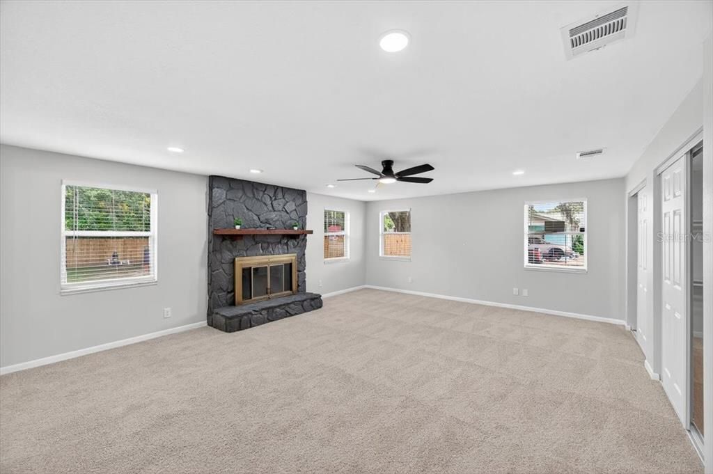 Empty room, Fireplace, Interior, Recessed Lighting