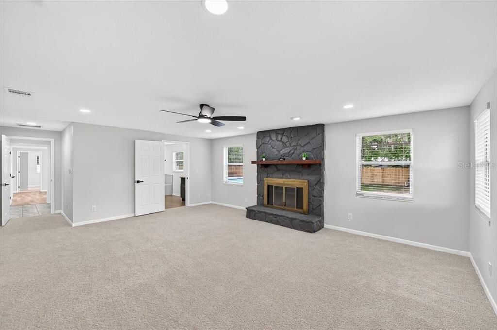Empty room, Fireplace, Interior, Recessed Lighting