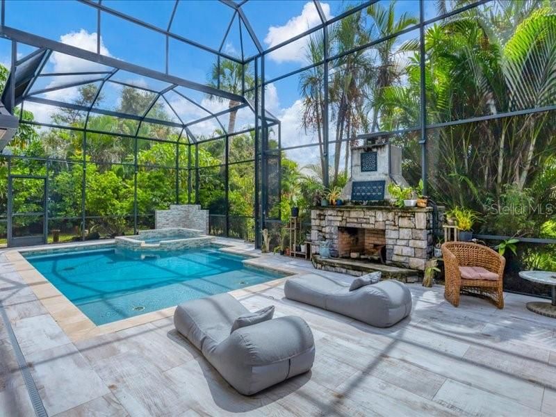 Fireplace, Glass Ceilings, Interior, Pool, Sun Room