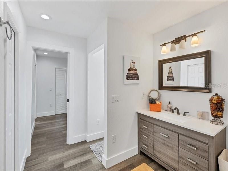 Bathroom, Interior, Recessed Lighting, Wood Texture Flooring