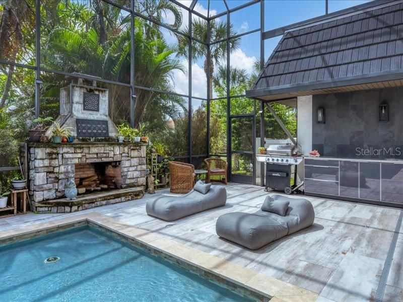 Fireplace, Glass Ceilings, Interior, Pool, Sun Room