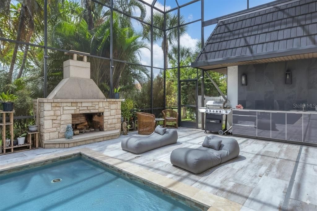 Fireplace, Glass Ceilings, Interior, Pool, Sun Room