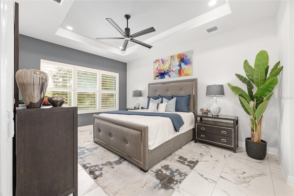 Bedroom, Interior, Marble, Recessed Lighting