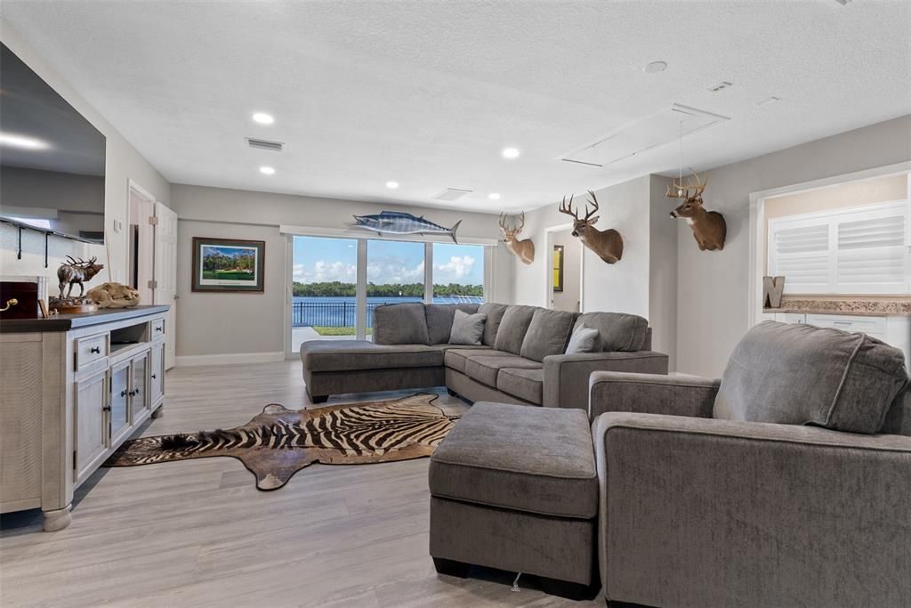 Interior, Kitchen, Living room, Pendant Lights, Recessed Lighting, Wood Texture Flooring