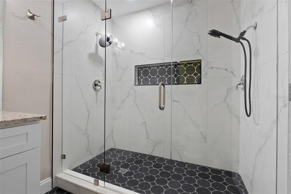 Bathroom, Glass Shower, Interior, Marble Walls