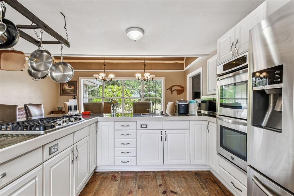 Chandelier, Interior, Kitchen, Stainless Steel Appliances, Wood Texture Flooring