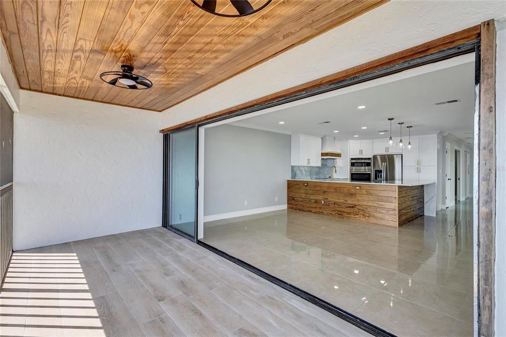 Interior, Kitchen, Pendant Lights, Recessed Lighting, Stainless Steel Appliances, Wooden Ceilings, Wood Texture Flooring