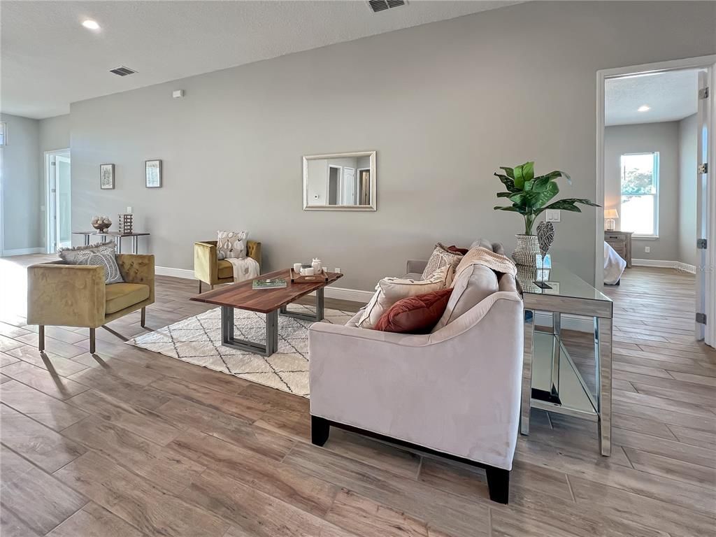 Interior, Living room, Recessed Lighting, Wood Texture Flooring