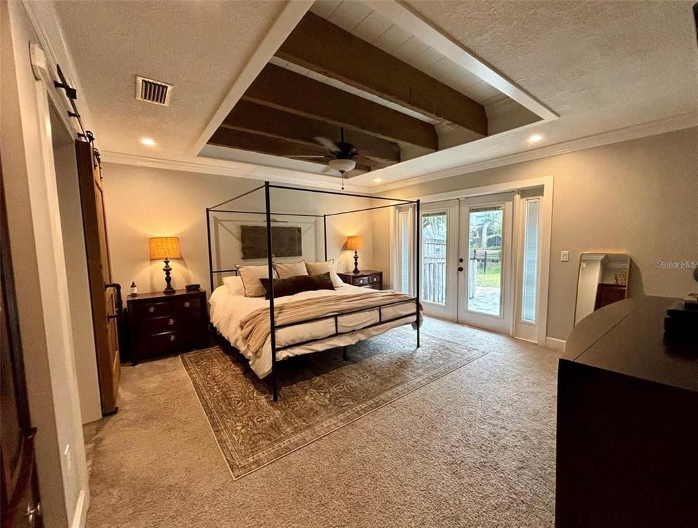 Bedroom, Interior, Recessed Lighting, Wooden Beams