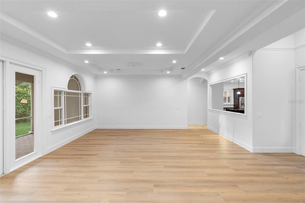 Empty room, Interior, Recessed Lighting, Wood Texture Flooring