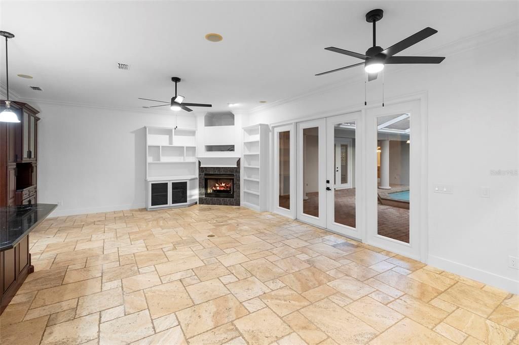 Empty room, Fireplace, Interior, Recessed Lighting