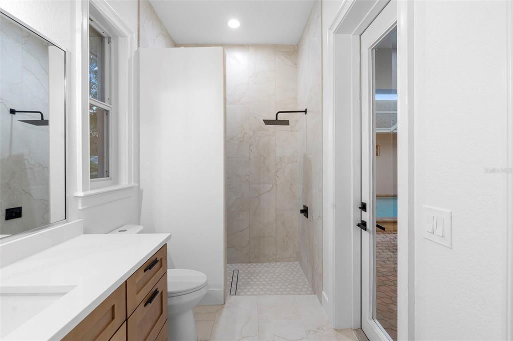 Bathroom, Interior, Marble, Marble Walls, Recessed Lighting